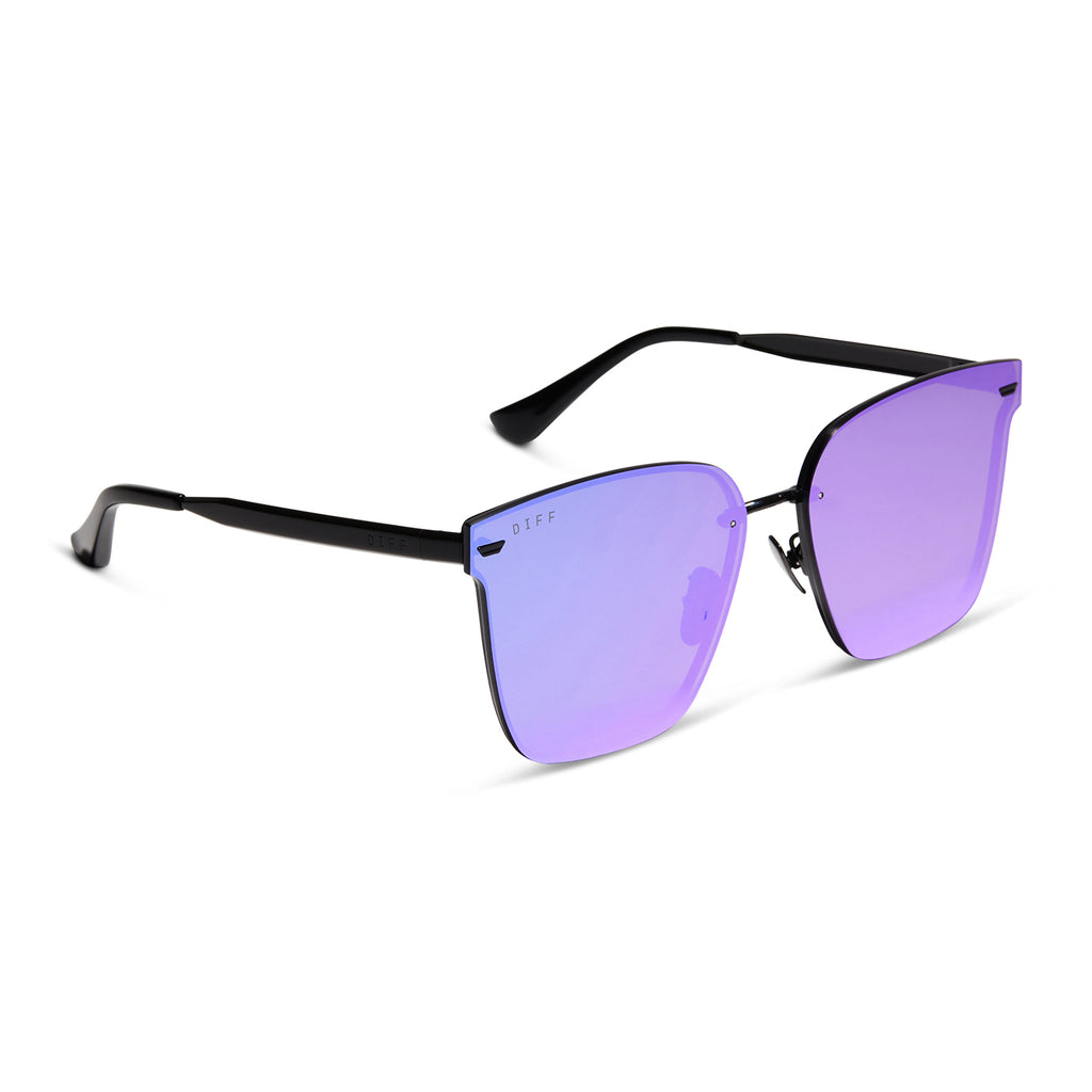 Bella V Square Sunglasses, Black & Purple Mirror Polarized