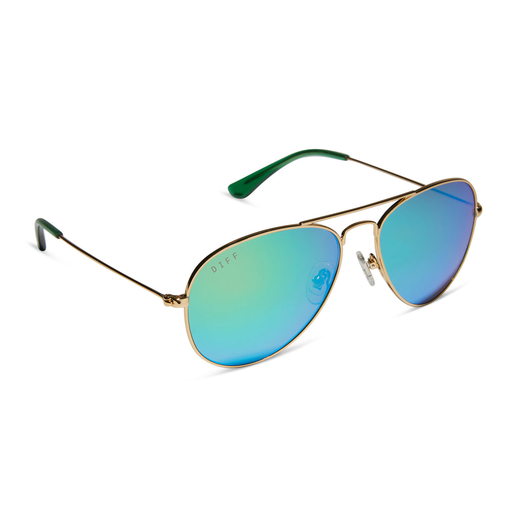 Aviator sunglasses with shops green mirrored lenses