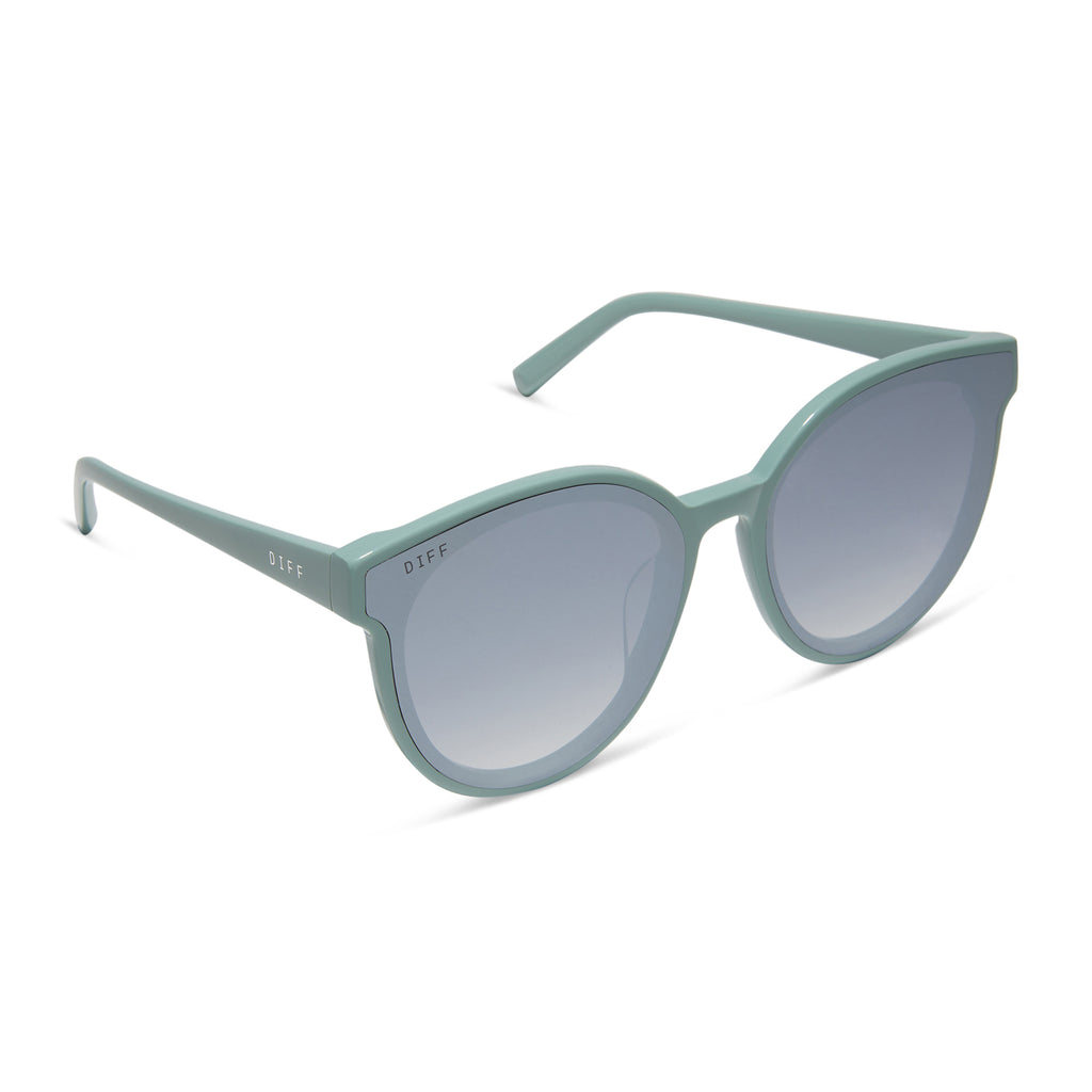 Gemma Round Sunglasses Steel Teal Grey Gradient With Silver Flash DIFF Eyewear