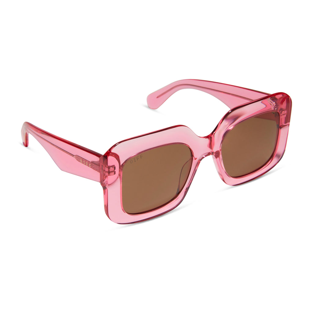 Giada Rectangle Sunglasses | Candy Pink Crystal & Brown | DIFF Eyewear