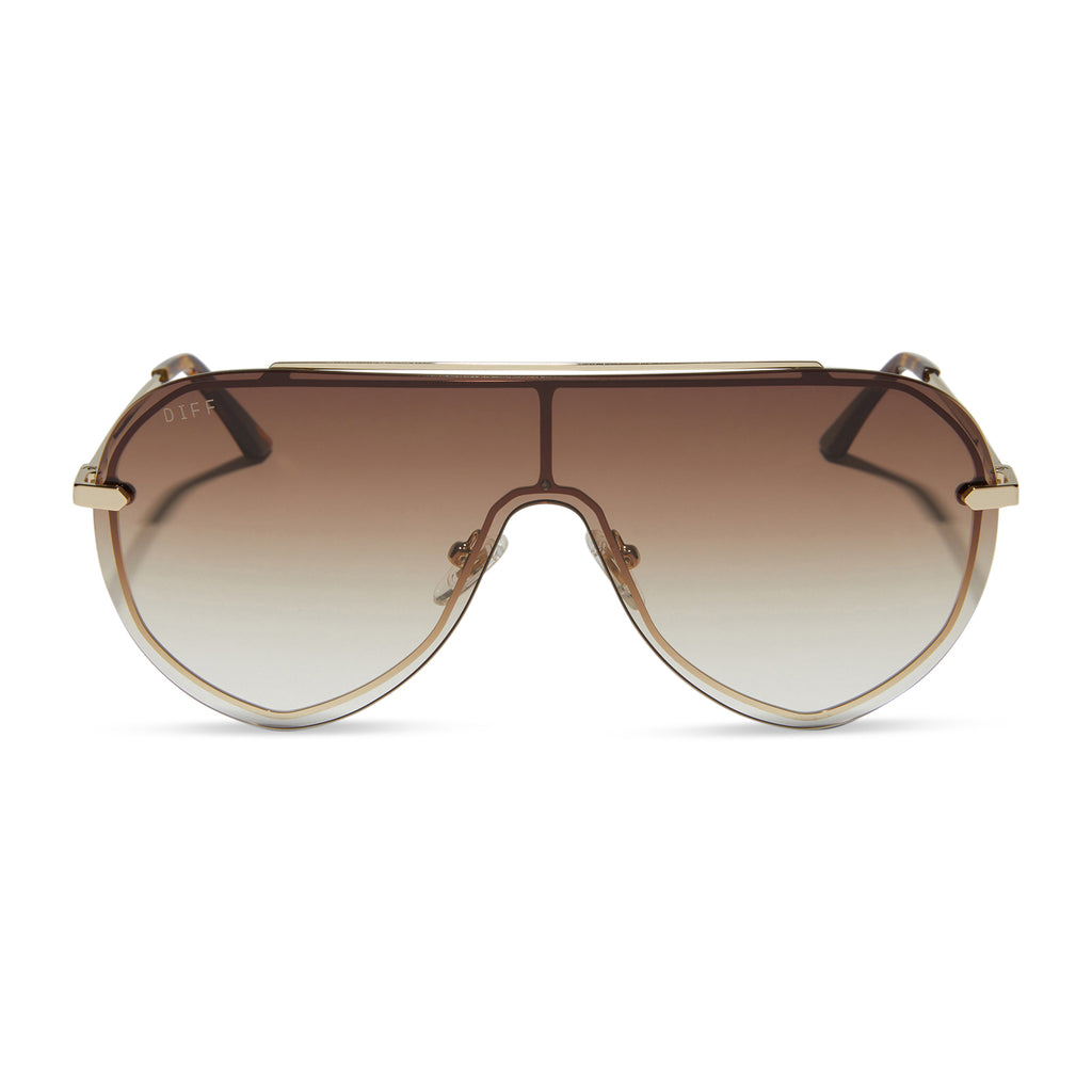 Imani Shield Sunglasses Gold Brown Gradient DIFF Eyewear