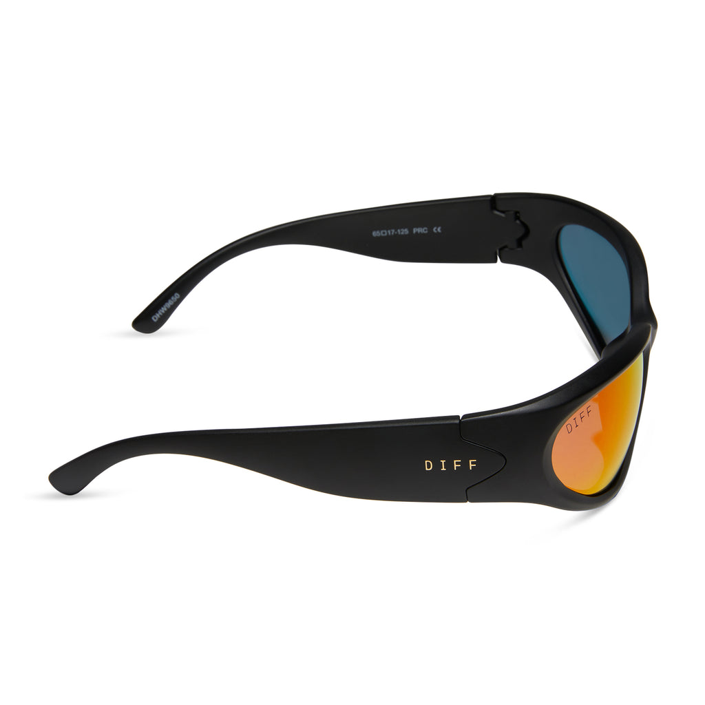 Side Out Wrap Sunglasses, Black & Sunset Mirror Polarized