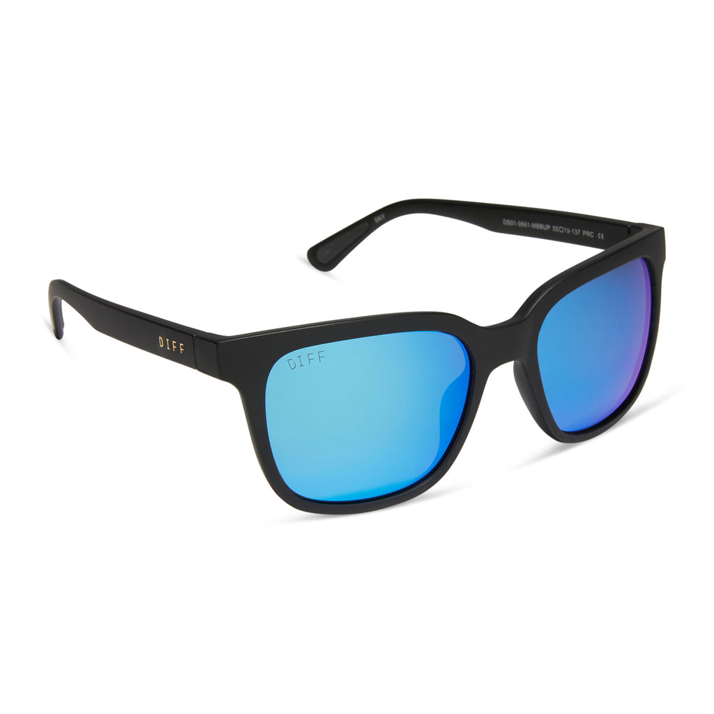 Sky Square Sunglasses Matte Black Blue Mirror Polarized DIFF Sport DIFF Eyewear