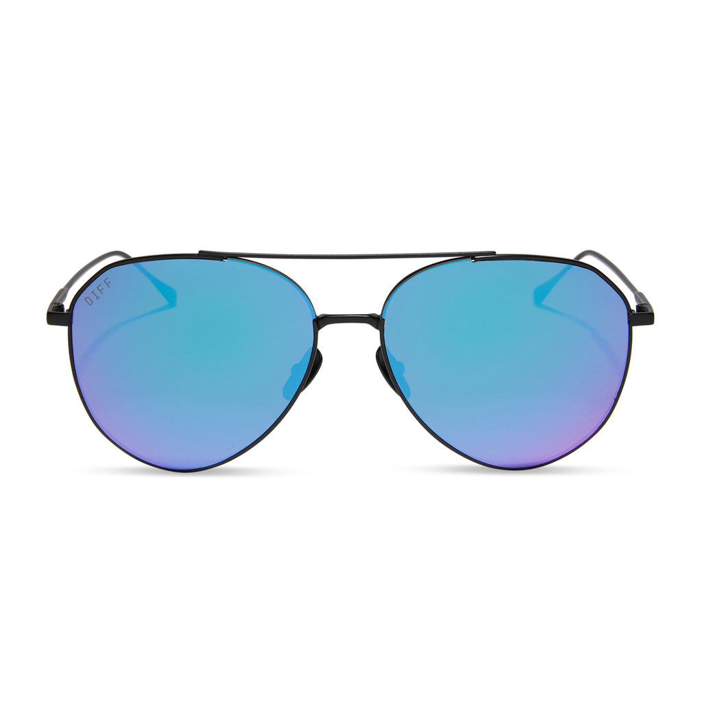 Dash Aviator Sunglasses  Matte Black & Purple Mirror Lenses