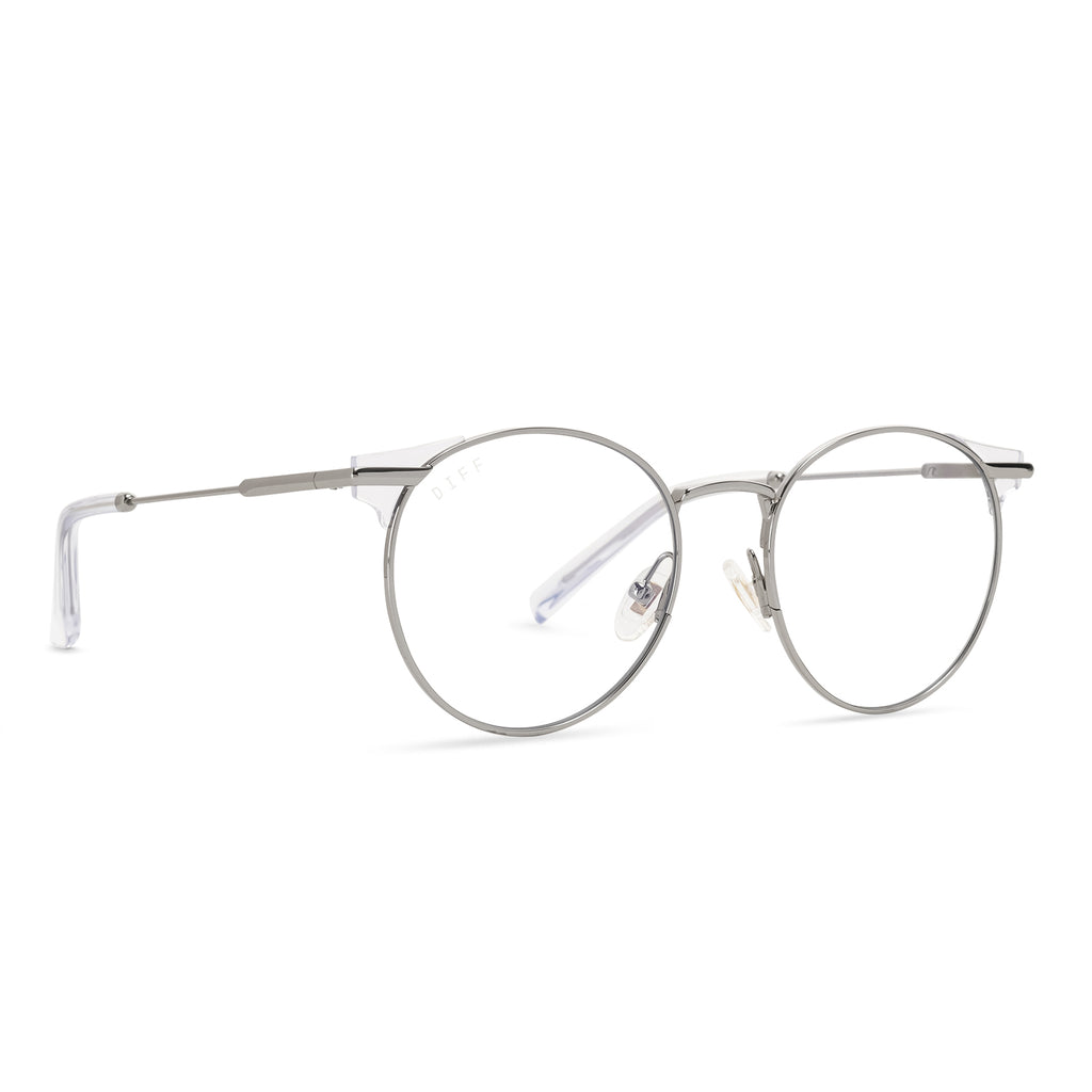 Summit Round Glasses Silver Andclear Blue Light Technology Diff Eyewear 6333