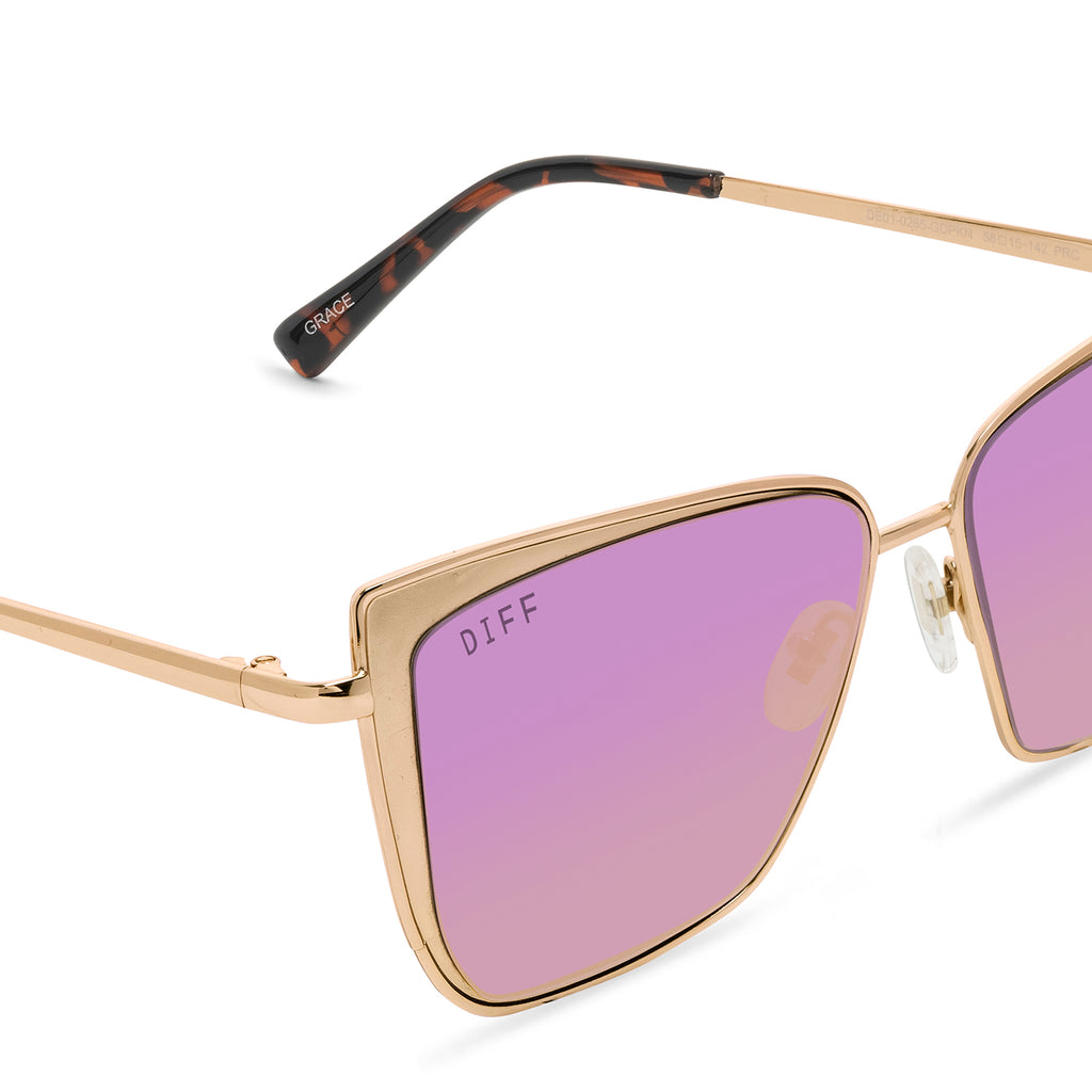 Grace Cateye Sunglasses, Brushed Gold & Cherry Blossom Mirror