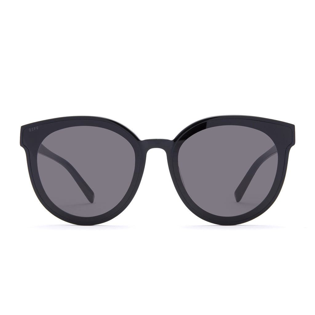 Gemma Round Sunglasses, Black & Solid Grey Lenses