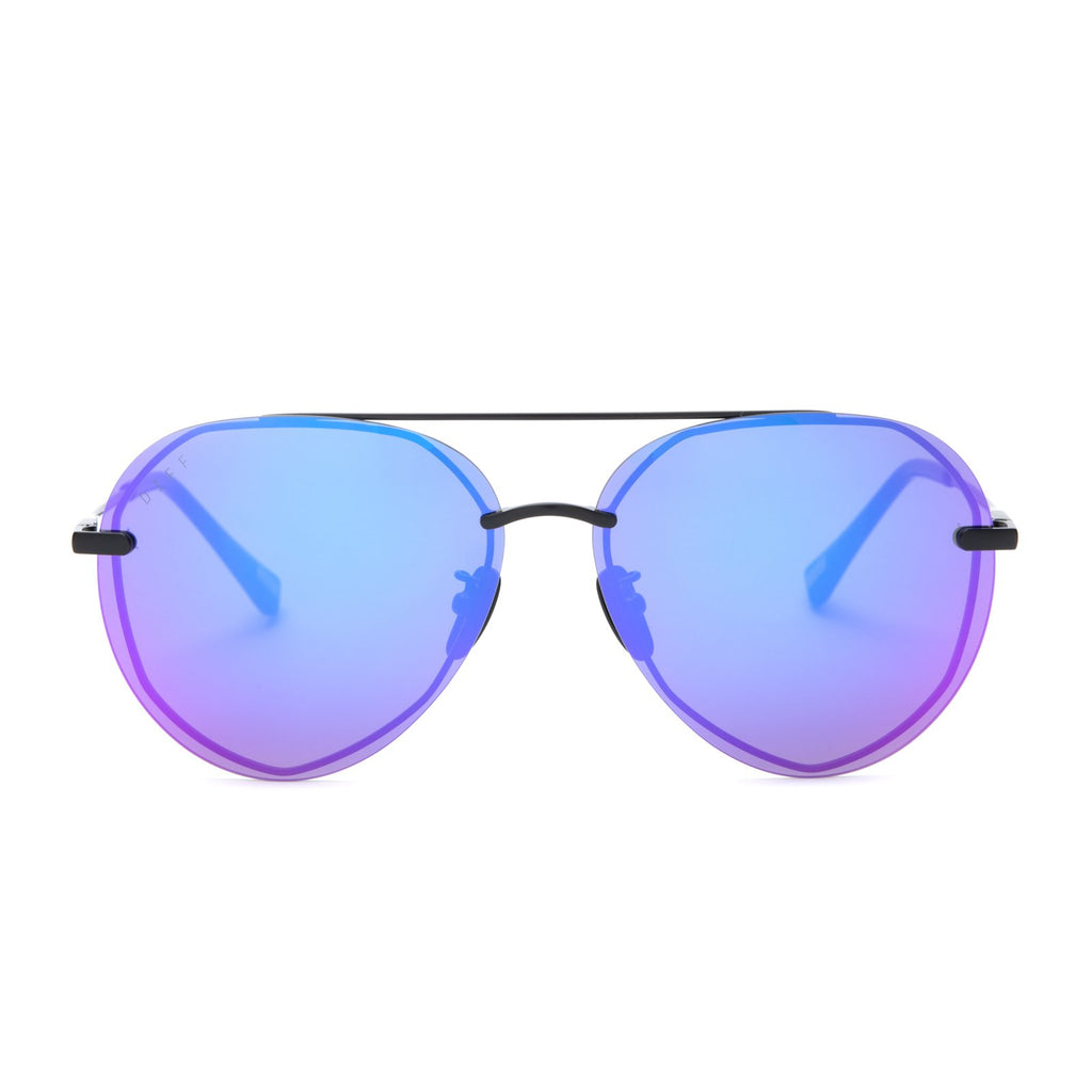 DIFF Eyewear Purple Lenox Aviator Black Matte | Mirror Sunglasses & Lenses |