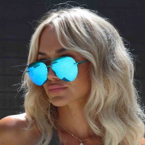 Diff Lenox Oversized Aviator Sunglasses for Women UV400 Polarized Protection, Turquoise Metallic + Teal Mirror