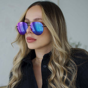 Lenox Aviator Sunglasses | Matte DIFF & Mirror Eyewear Lenses | Black Purple