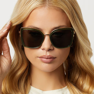 Clarisse Cat Eye Sunglasses, Sage Crystal & Grey Polarized