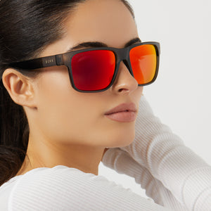 Square Sunglasses - Black Smoke Crystal Red Mirror Frame - Polarized Sunglasses Lens - Ace by Diff Eyewear