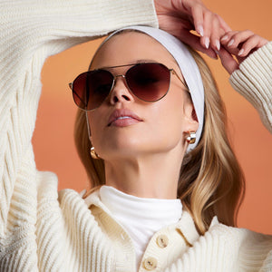 Jane Aviator Sunglasses Sharp | Eyewear & DIFF Brown Gold Gradient 