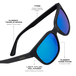 Round Sunglasses - Black Silver Mirror Frame - Polarized Sunglasses Lens - Blitz by Diff Eyewear