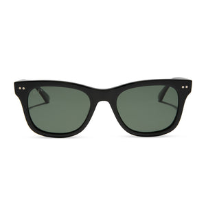 beverlin x diff eyewear jagger square sunglasses with a black frame and g15 polarized lenses front view