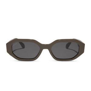 diff eyewear featuring the allegra rectangle sunglasses with a london stone frame and grey polarized lenses front view