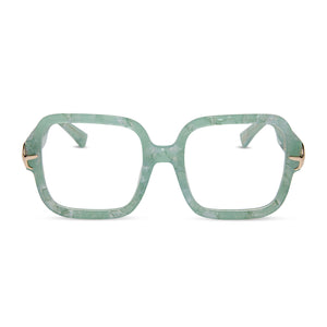 disney princess x diff eyewear ariel square prescription glasses in a green pearl frame front view