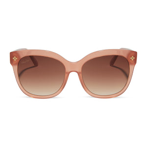 patricia nash x diff eyewear featuring the audrey square sunglasses with a apricot frame and brown gradient lenses front view