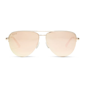 diff eyewear august aviator sunglasses with a gold frame and peach mirror lenses front view