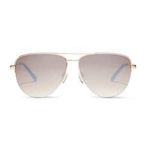 diff eyewear august aviator sunglasses with a gold frame and taupe rose mirror lenses front view