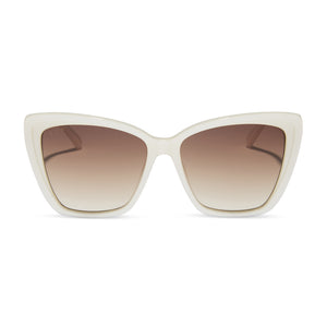 diff eyewear featuring the becky ii cat eye sunglasses with a opaline cream frame and brown gradient lenses front view