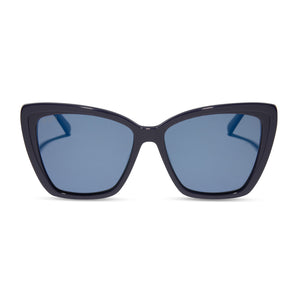 diff eyewear featuring the becky ii cat eye sunglasses with a royal dark purple and blue frame and midnight blue mirror polarized lenses front view