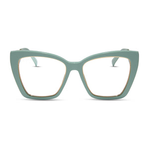 diff eyewear featuring the becky iv xs cat eye prescription glasses with a steel teal frame front view