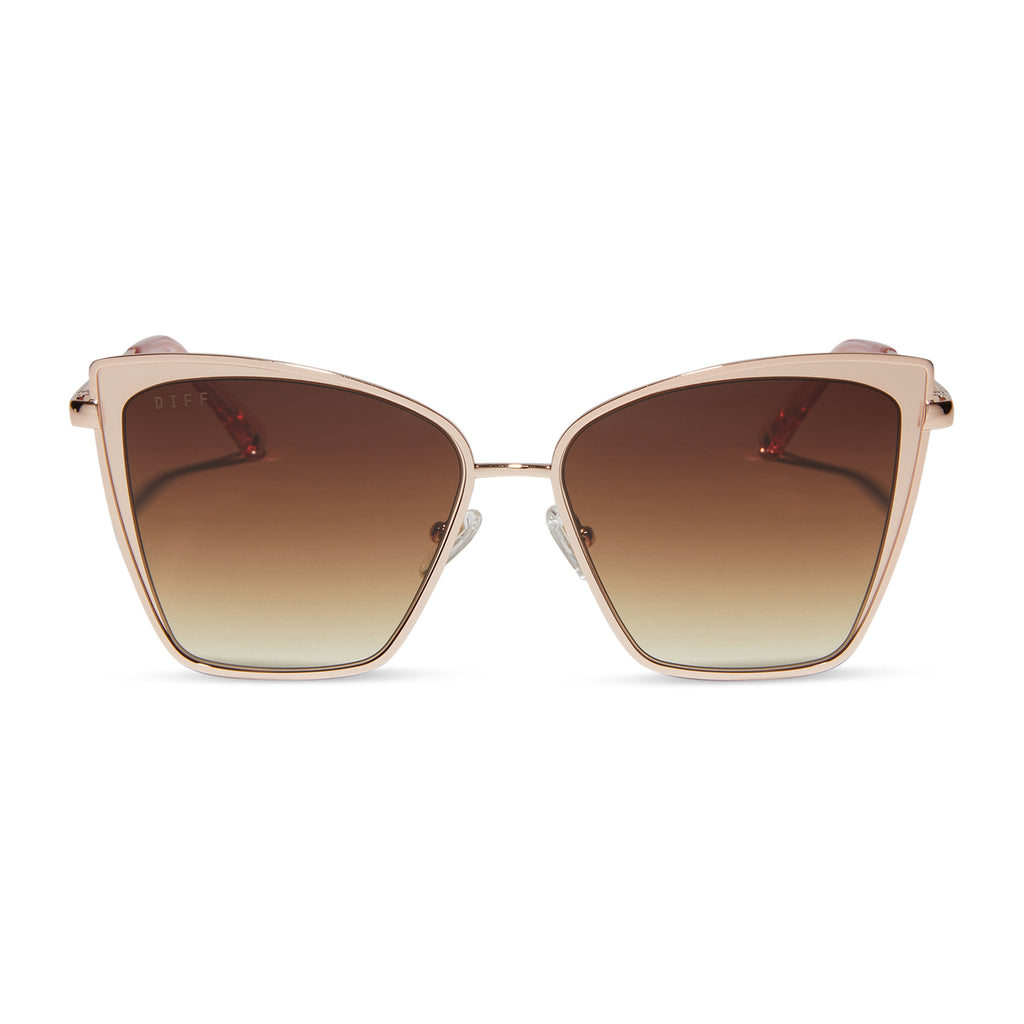 Becky Cat Eye Sunglasses Rose Gold Frames Brown Gradient