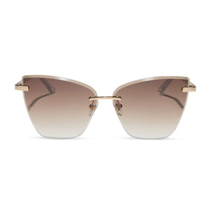 diff eyewear featuring the becky v cat eye sunglasses with a gold frame and brown gradient lenses front view