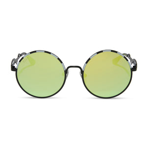 Beetlejuice Round Sunglasses Black Lime Green Mirror DIFF Eyewear