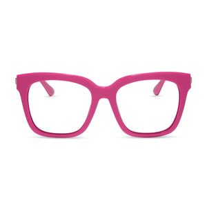 diff eyewear featuring the bella square prescription glasses with a bright pink frame front view