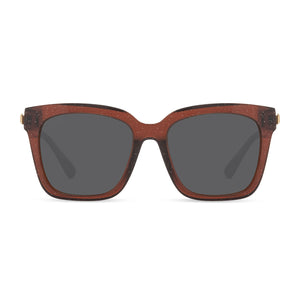 diff eyewear bella square sunglasses with a festive chestnut frame and grey lenses front view