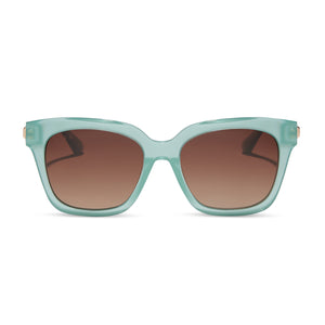 diff eyewear featuring the bella xs square sunglasses with a aquatic awe teal frame and brown gradient polarized lenses front view