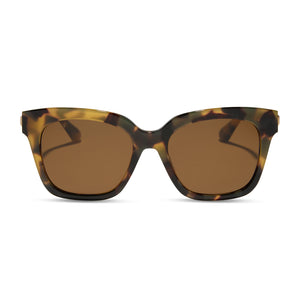 diff eyewear featuring the bella xs square sunglasses with a brown kombu frame and brown polarized lenses front view