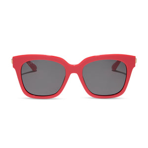 diff eyewear featuring the bella xs square sunglasses with a sunset bright coral frame and grey lenses front view