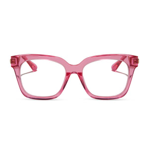 diff eyewear featuring the bella xs square prescription glasses with a candy pink crystal frame front view