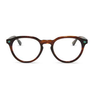 yellowstone x diff eyewear beth round prescription glasses with a sequoia brown frame front view