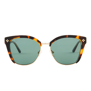 patricia nash x diff eyewear brandi cat eye sunglasses with a tortoise frame and g15 green gradient lenses front view