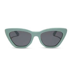 diff eyewear featuring the camila cateye sunglasses with a steel teal frame and grey polarized lenses front view