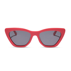 diff eyewear featuring the camila cat eye sunglasses with a sunset bright coral frame and grey lenses front view