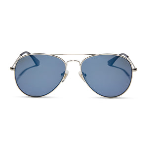 diff eyewear featuring the cruz aviator sunglasses with a silver frame and midnight blue mirror polarized lenses front view