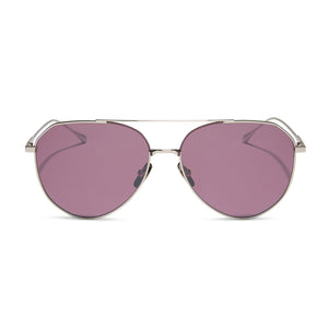 diff eyewear dash aviator sunglasses silver & aubergine silver flash front view