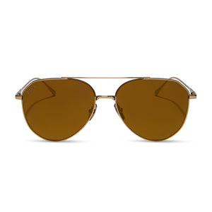 diff eyewear featuring the dash xs aviator sunglasses with a copper metal frame and brown gold flash polarized lenses front view