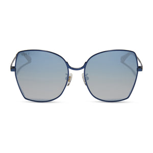 diff eyewear featuring the donna square sunglasses with a deep navy metal frame and aegean blue flash lenses front view