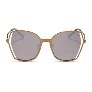 diff eyewear featuring the donna iii square sunglasses with a copper metal frame and brown gold flash lenses front view