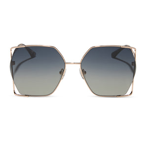 diff eyewear featuring the donna iv square sunglasses with a champagne gold frame and gray gradient lenses front view