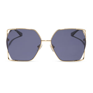 diff eyewear featuring the donna iv square sunglasses with a gold frame and midnight blue polarized lenses front view