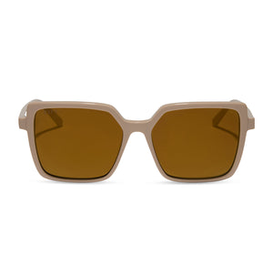 diff eyewear featuring the esme square sunglasses with a almond frame and brown gold flash polarized lenses front view