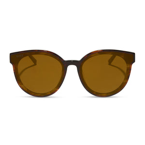 diff eyewear featuring the gemma round sunglasses with a sequoia tortoise frame and brown gold flash lenses front view