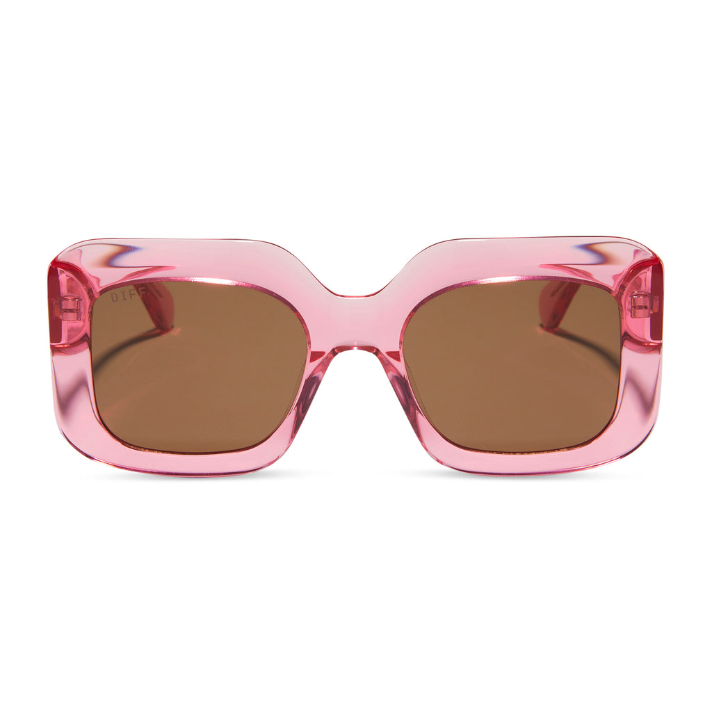 Giada Rectangle Sunglasses | Candy Pink Crystal & Brown | DIFF Eyewear